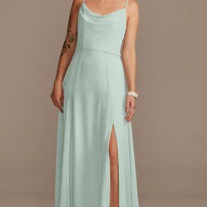 Davids Bridal cowl neck chiffon bridesmaid dress with slit